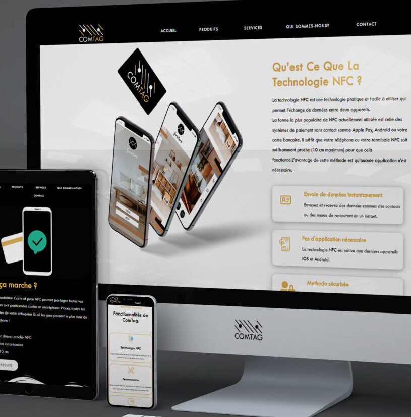 mockup comtag multiple plateforme, site web, puce et carte NFC